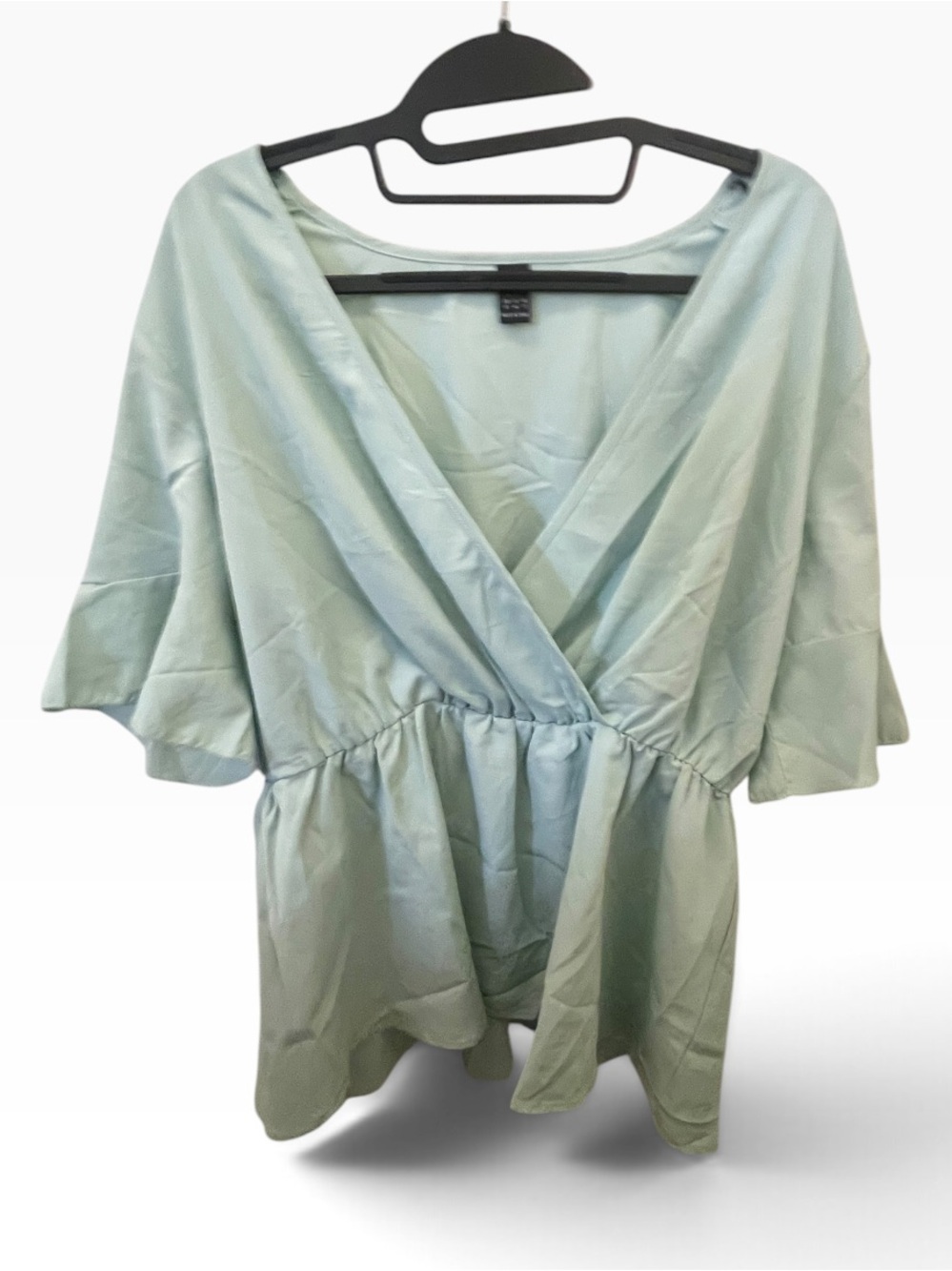 SHEIN Light Mint Wrap Peplum Blouse